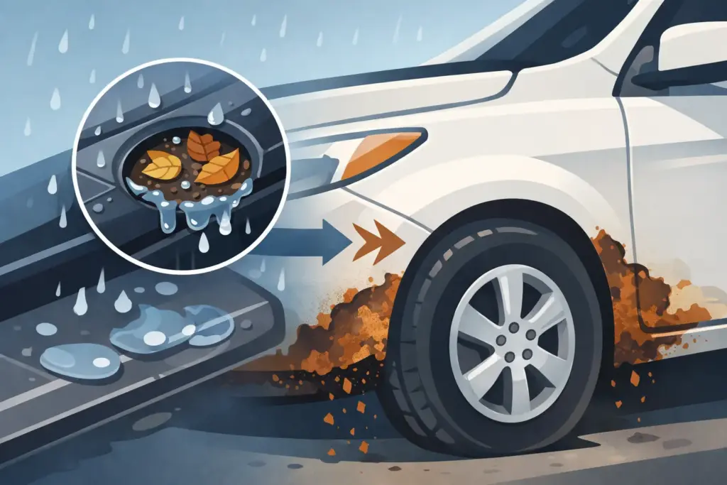 Clogging in Vehicle Drains Can Cause Rust