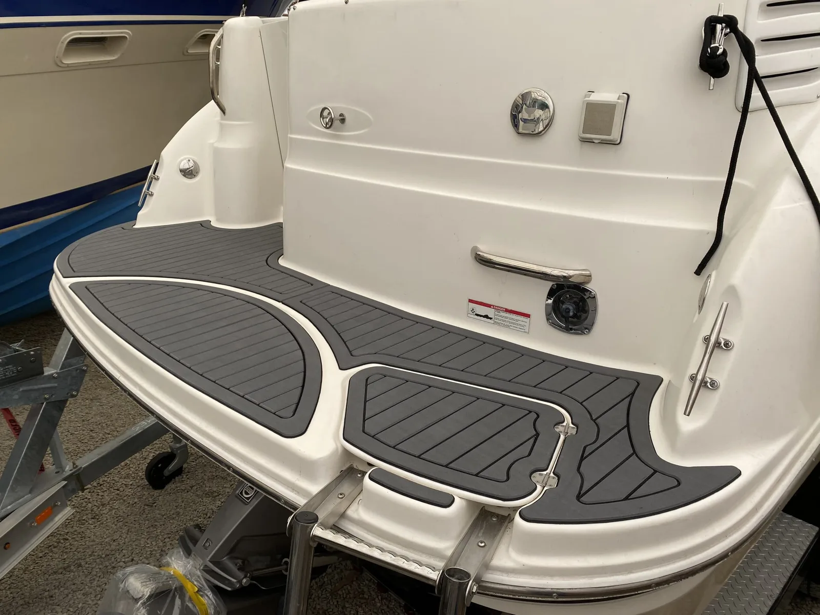 Larson Platform with new soft non-slip marine flooring installed by Precision Ceramics in Owen Sound