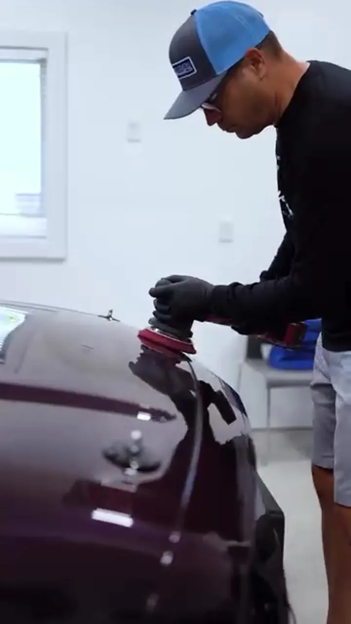 Precision Ceramics technician machine-polishing a purple Challenger