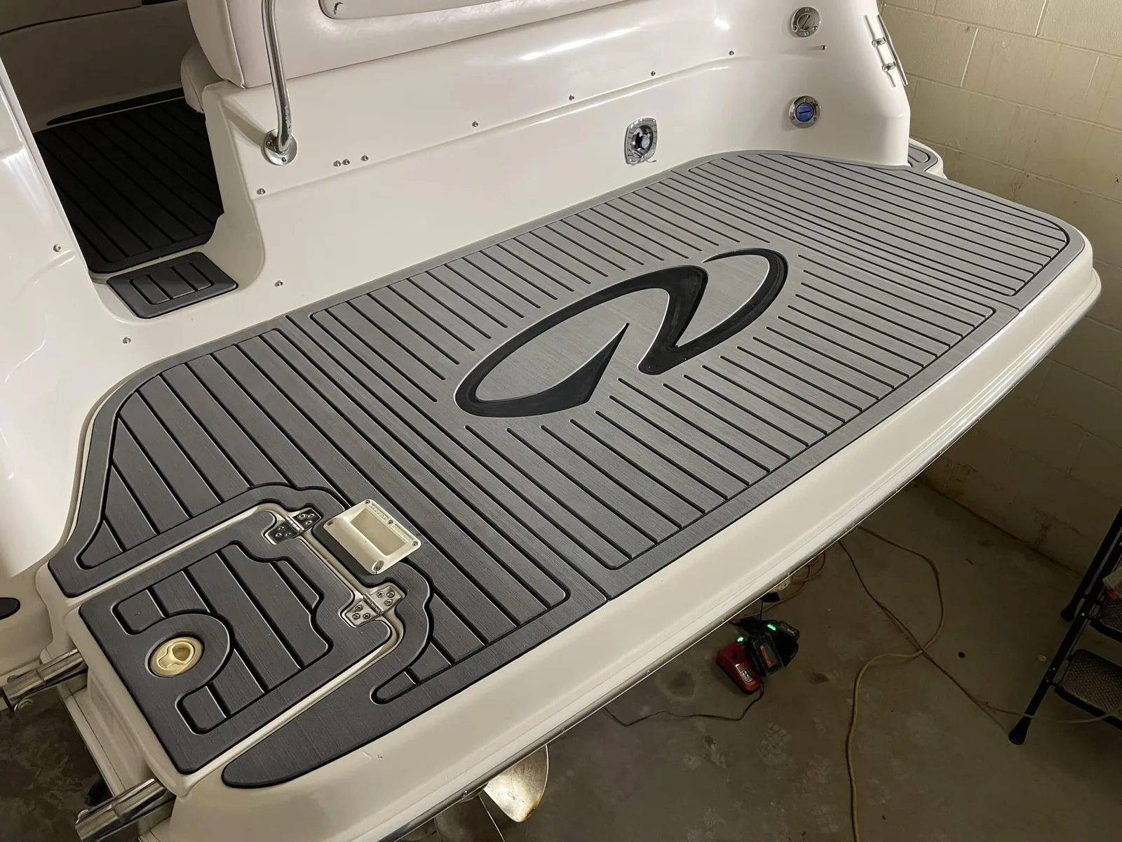 Regal 2860 boat with new soft non-slip marine flooring installed by Precision Ceramics in Owen Sound