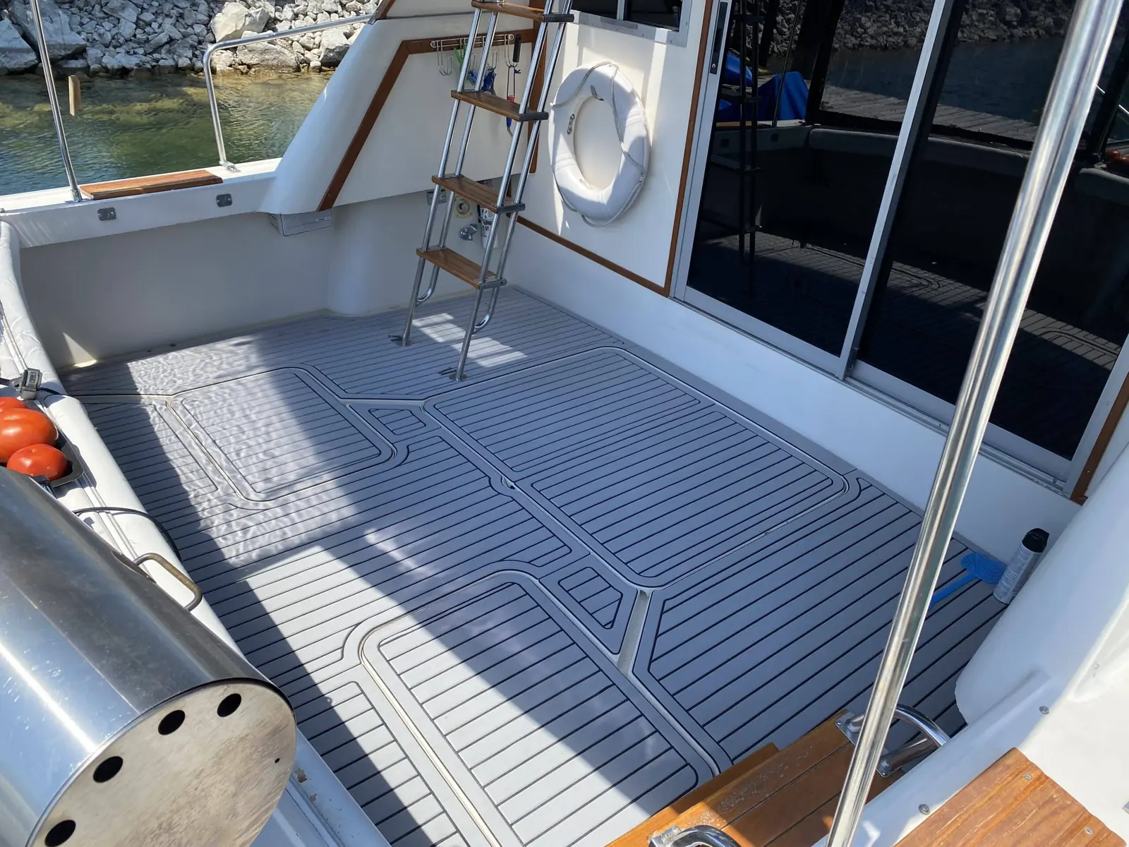 Silverton yacht with new soft non-slip marine flooring installed by Precision Ceramics in Owen Sound
