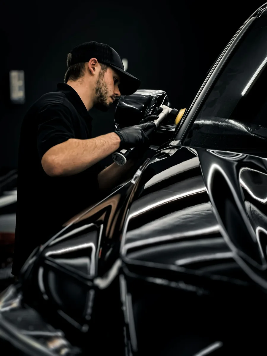 A freshly detailed vehicle inside the Precision Ceramics shop